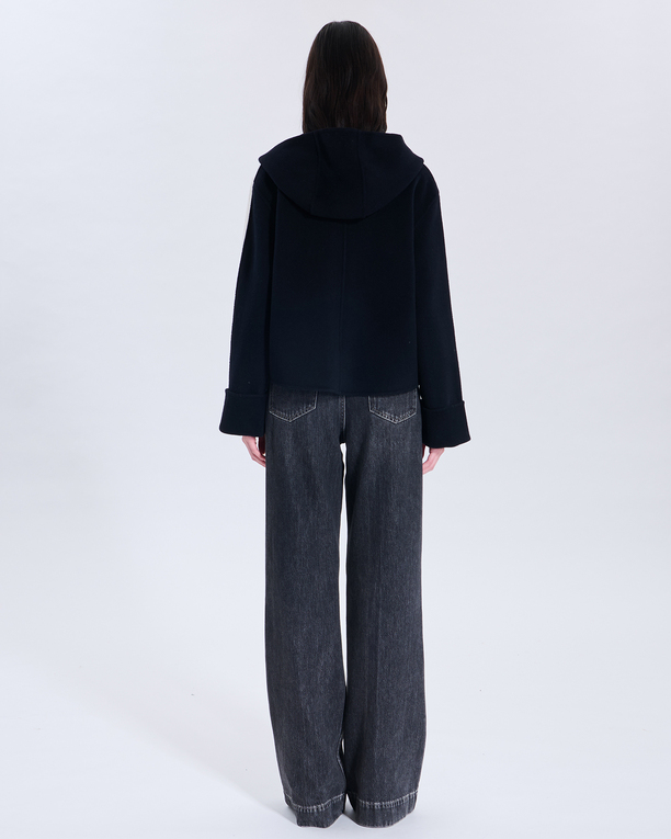 Marja coat Nocturnal two-tone wool coat with leather outline ZAPA