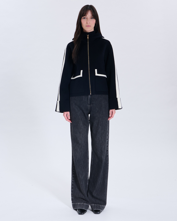Marja coat Nocturnal two-tone wool coat with leather outline ZAPA