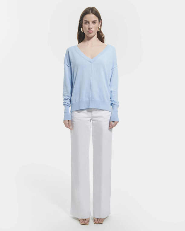 Pucci sweater Thin sky blue V-neck sweater ZAPA