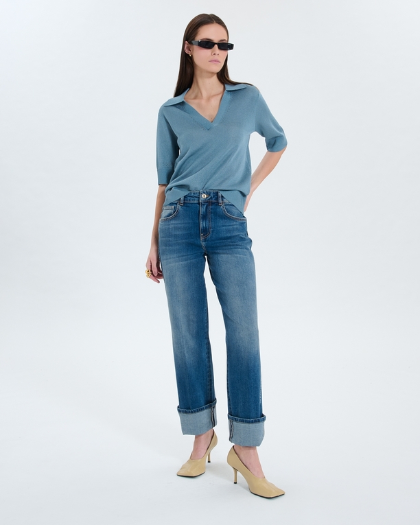 Namba sweater Blue cuffed V-neck sweater ZAPA