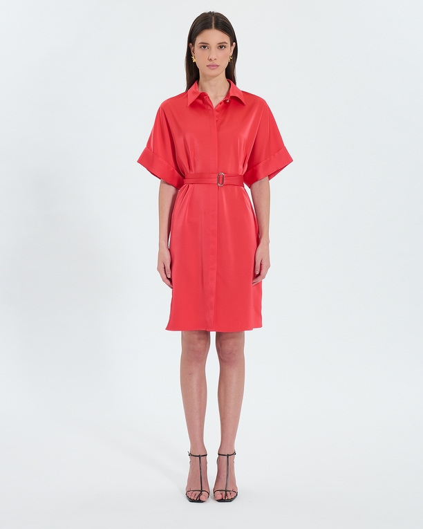 Romille dress Coral satin shirt dress ZAPA