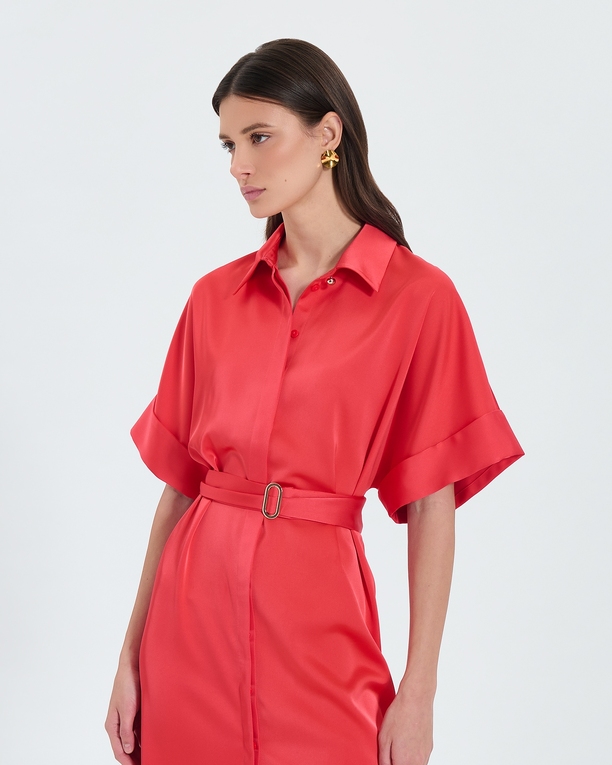 Romille dress Coral satin shirt dress ZAPA