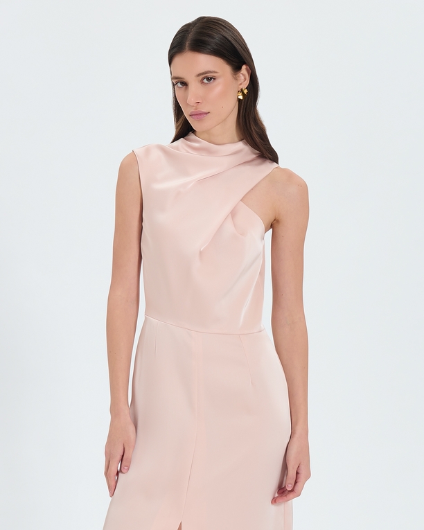 Ryvana dress Nude satin asymmetrical dress ZAPA