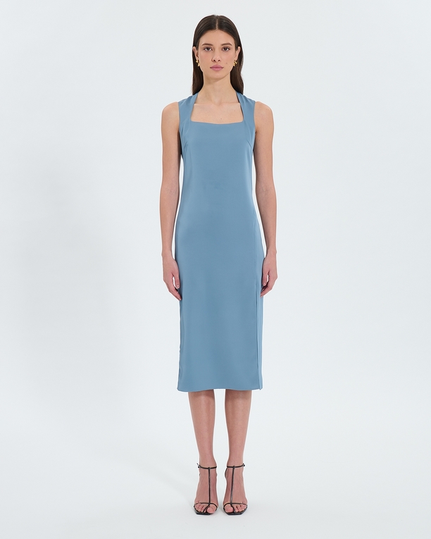 Roel dress Hydrangea blue satin midi dress ZAPA