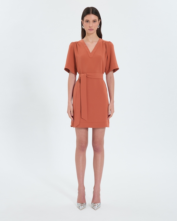 Retie dress Brick crepe straight dress ZAPA