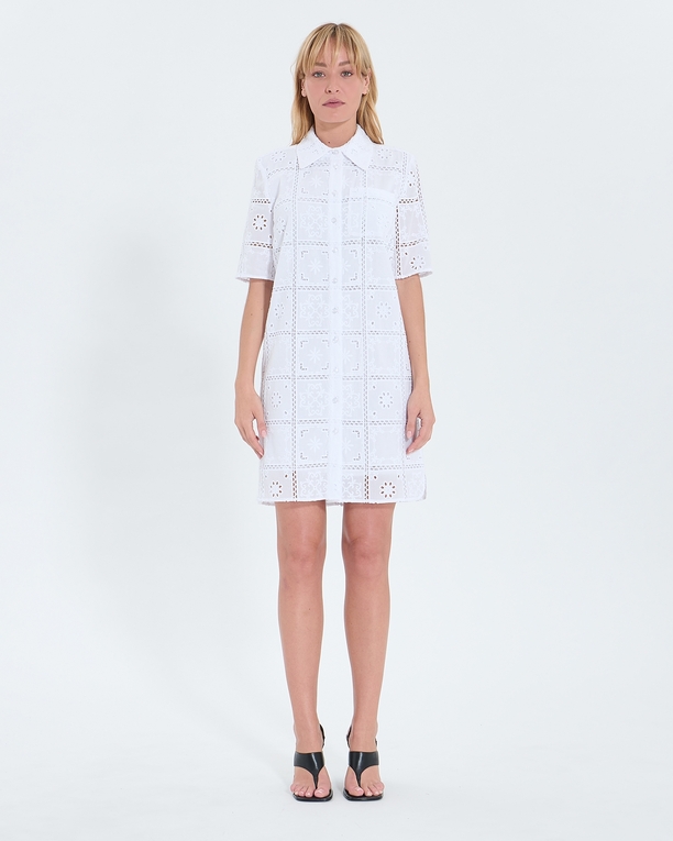 Relina dress Mid-length dress with ecru English embroidery ZAPA
