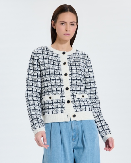Gates cardigan ecru nocturnal two-tone tweed-style vest zapa