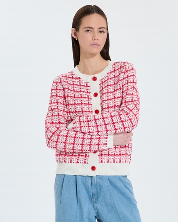Gates Cardigan Ecru red two-tone tweed-style vest ZAPA