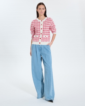 Gates Cardigan Ecru red two-tone tweed-style vest ZAPA