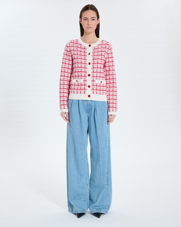 Gates Cardigan Ecru red two-tone tweed-style vest ZAPA
