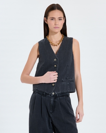 Gianno Cardigans Sleeveless black denim vest ZAPA