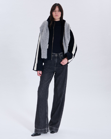 Marja coat Nocturnal two-tone wool coat with leather outline ZAPA