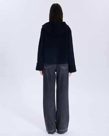 Marja coat Nocturnal two-tone wool coat with leather outline ZAPA