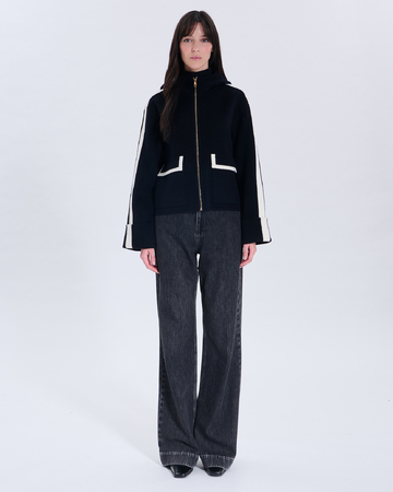 Marja coat Nocturnal two-tone wool coat with leather outline ZAPA