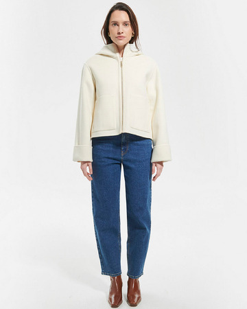 Marjy coat Ecru wool coat with leather outline ZAPA
