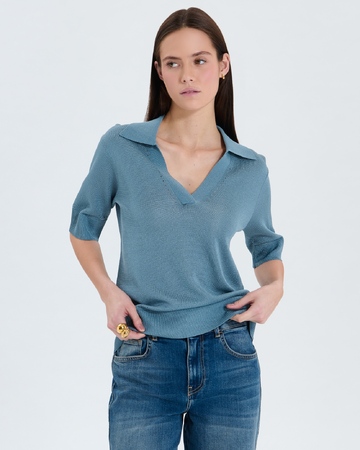 Namba sweater Blue cuffed V-neck sweater ZAPA