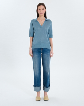 Namba sweater Blue cuffed V-neck sweater ZAPA