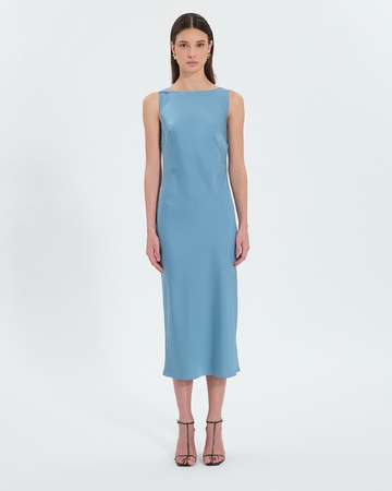 Ramari dress Hydrangea blue cowl back satin dress ZAPA