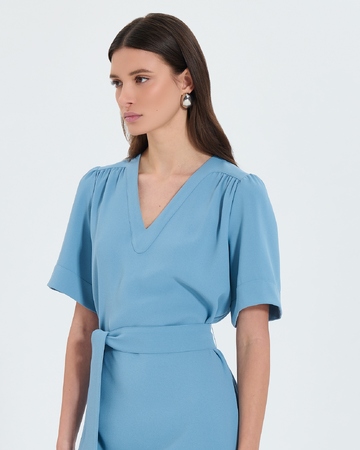 Retie dress Blue crepe straight dress ZAPA