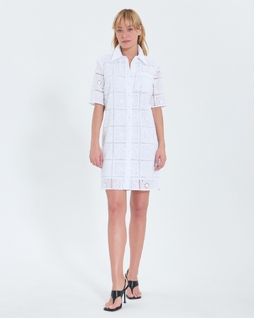 Relina dress Mid-length dress with ecru English embroidery ZAPA