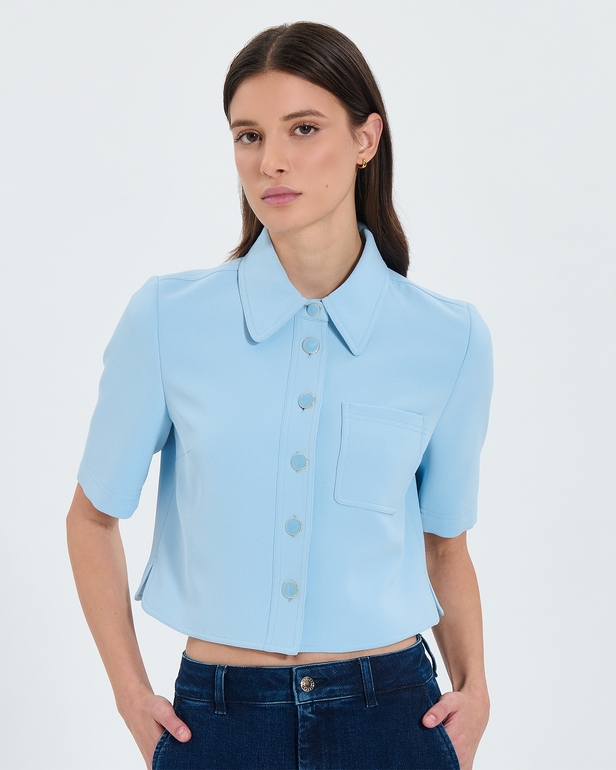 Celina shirt Short sky blue crepe shirt ZAPA