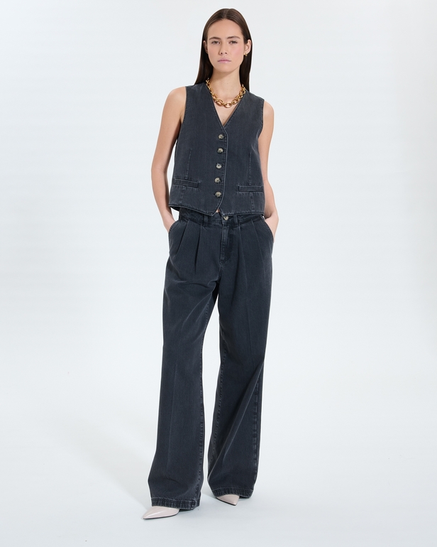 Gianno Cardigans Sleeveless black denim vest ZAPA