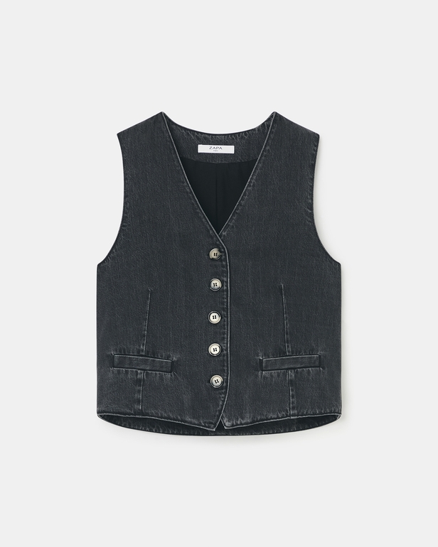 Gianno Cardigans Sleeveless black denim vest ZAPA