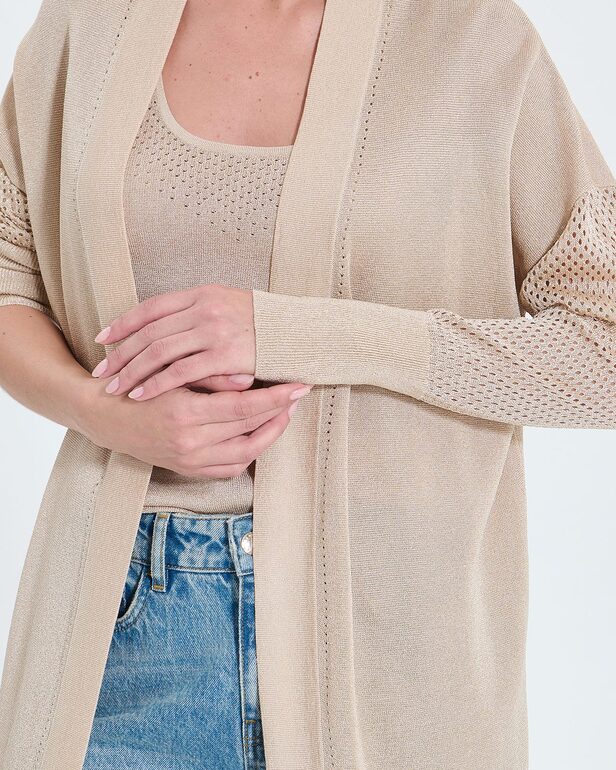 Geane sweater Long openwork sequined champagne cardigan ZAPA