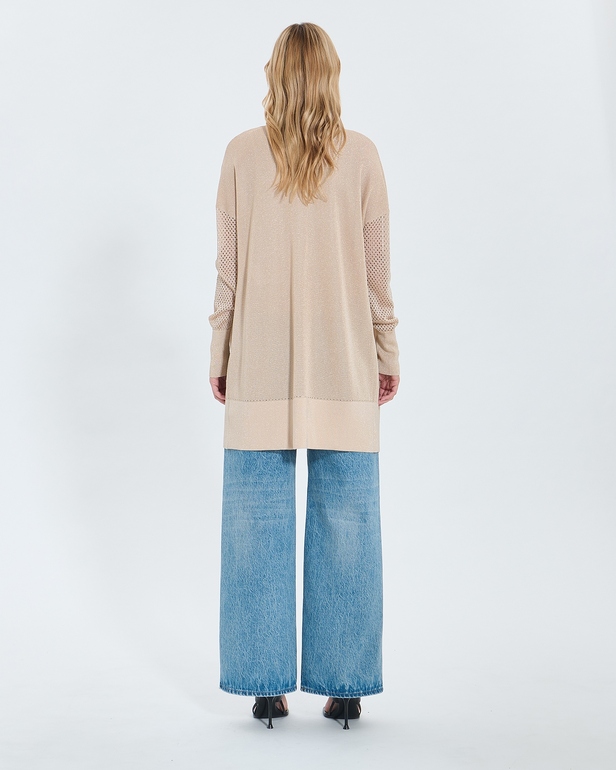 Geane sweater Long openwork sequined champagne cardigan ZAPA