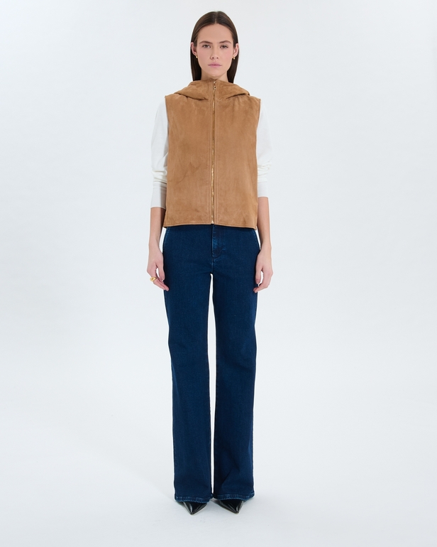 Gelia Cardigan Beige suede vest ZAPA