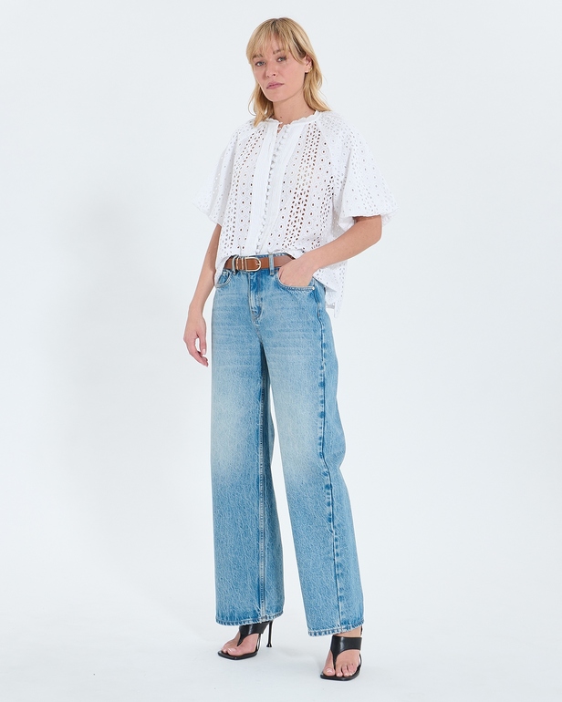 Bamako shirt Ecru English embroidery blouse ZAPA
