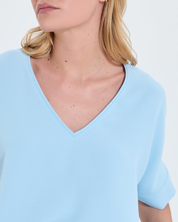 Top Timma Sky blue V-neck crepe top ZAPA