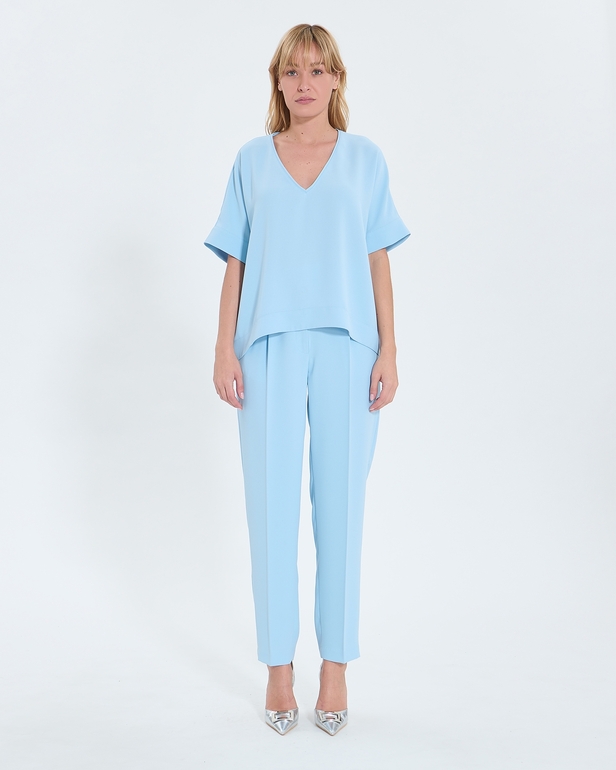 Top Timma Sky blue V-neck crepe top ZAPA