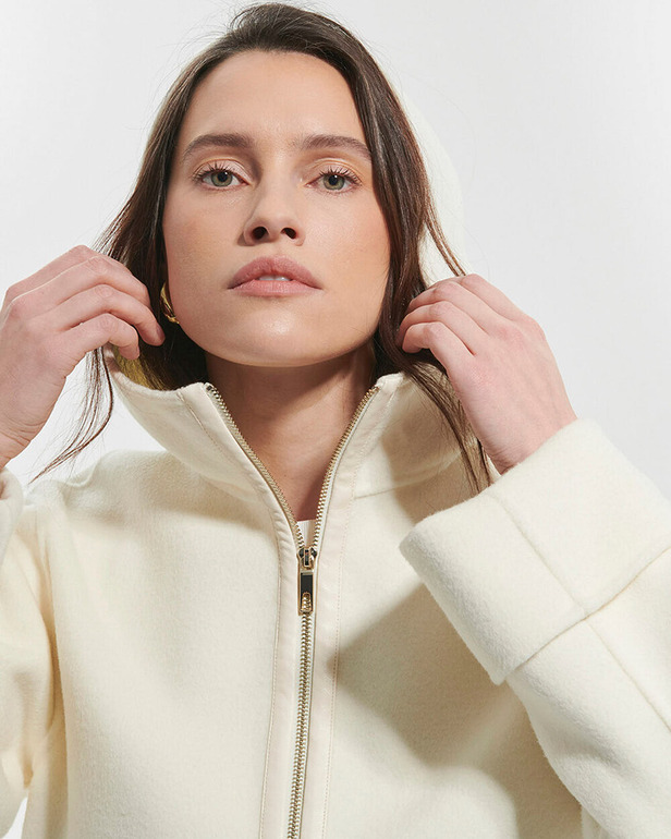 Marjy coat Ecru wool coat with leather outline ZAPA