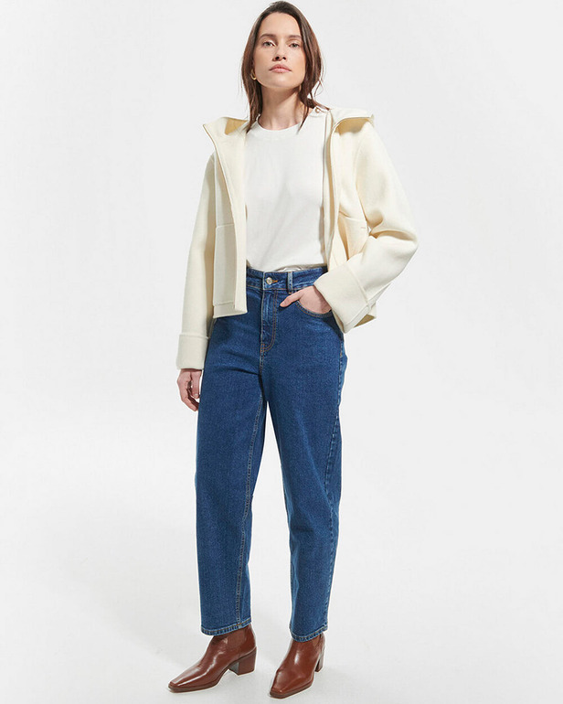 Marjy coat Ecru wool coat with leather outline ZAPA