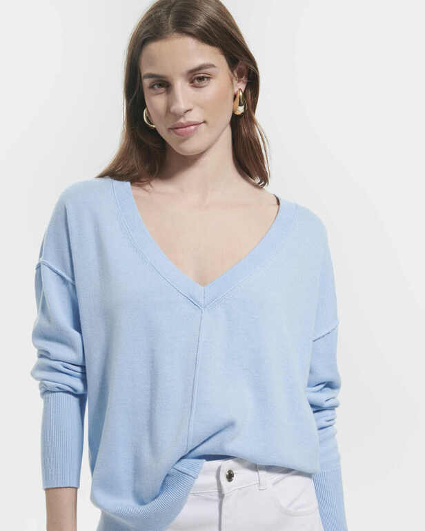 Pucci sweater Thin sky blue V-neck sweater ZAPA