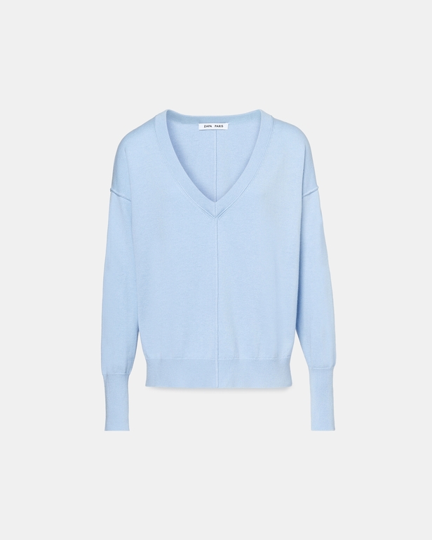 Pucci sweater Thin sky blue V-neck sweater ZAPA