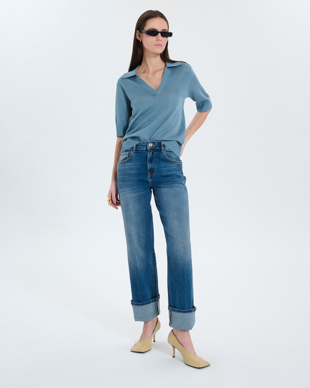 Namba sweater Blue cuffed V-neck sweater ZAPA