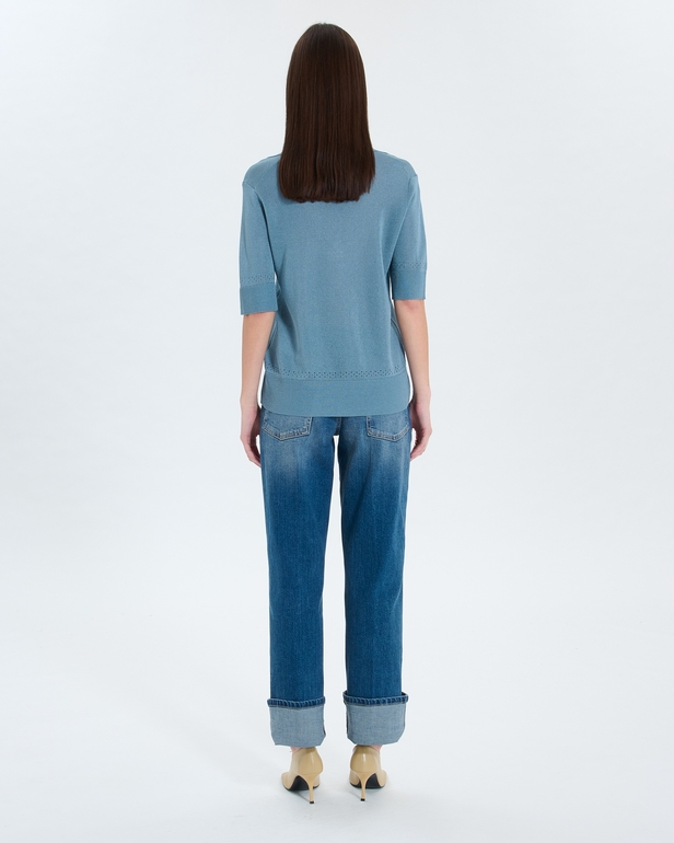 Namba sweater Blue cuffed V-neck sweater ZAPA