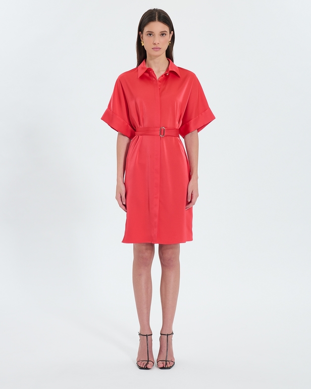 Romille dress Coral satin shirt dress ZAPA