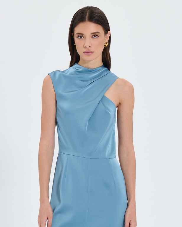 Ryvana dress Blue satin asymmetrical dress ZAPA