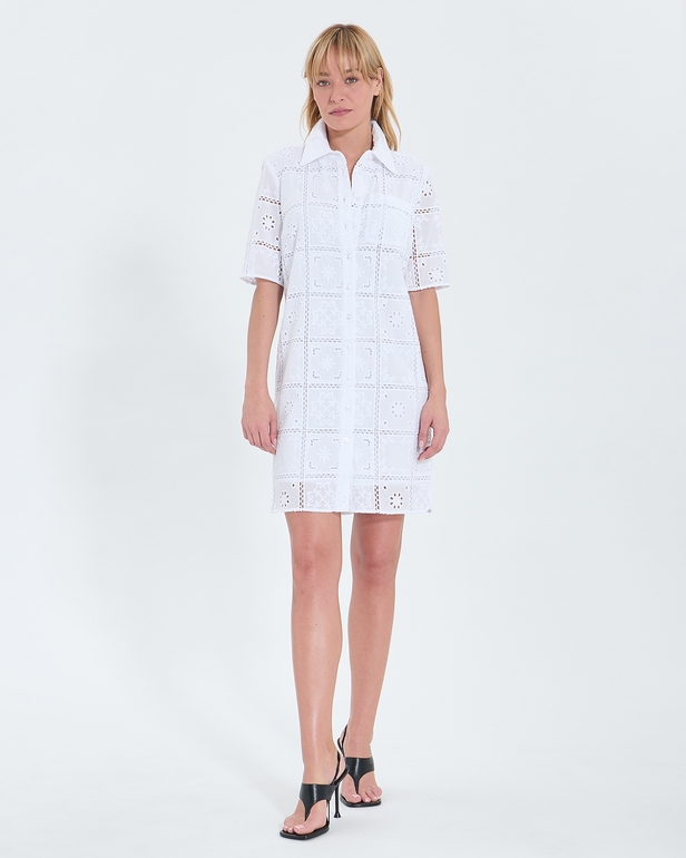 Relina dress Mid-length dress with ecru English embroidery ZAPA