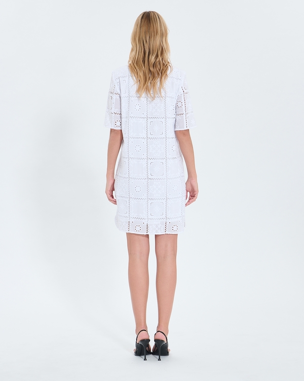 Relina dress Mid-length dress with ecru English embroidery ZAPA