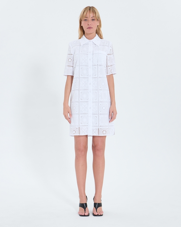 Relina dress Mid-length dress with ecru English embroidery ZAPA