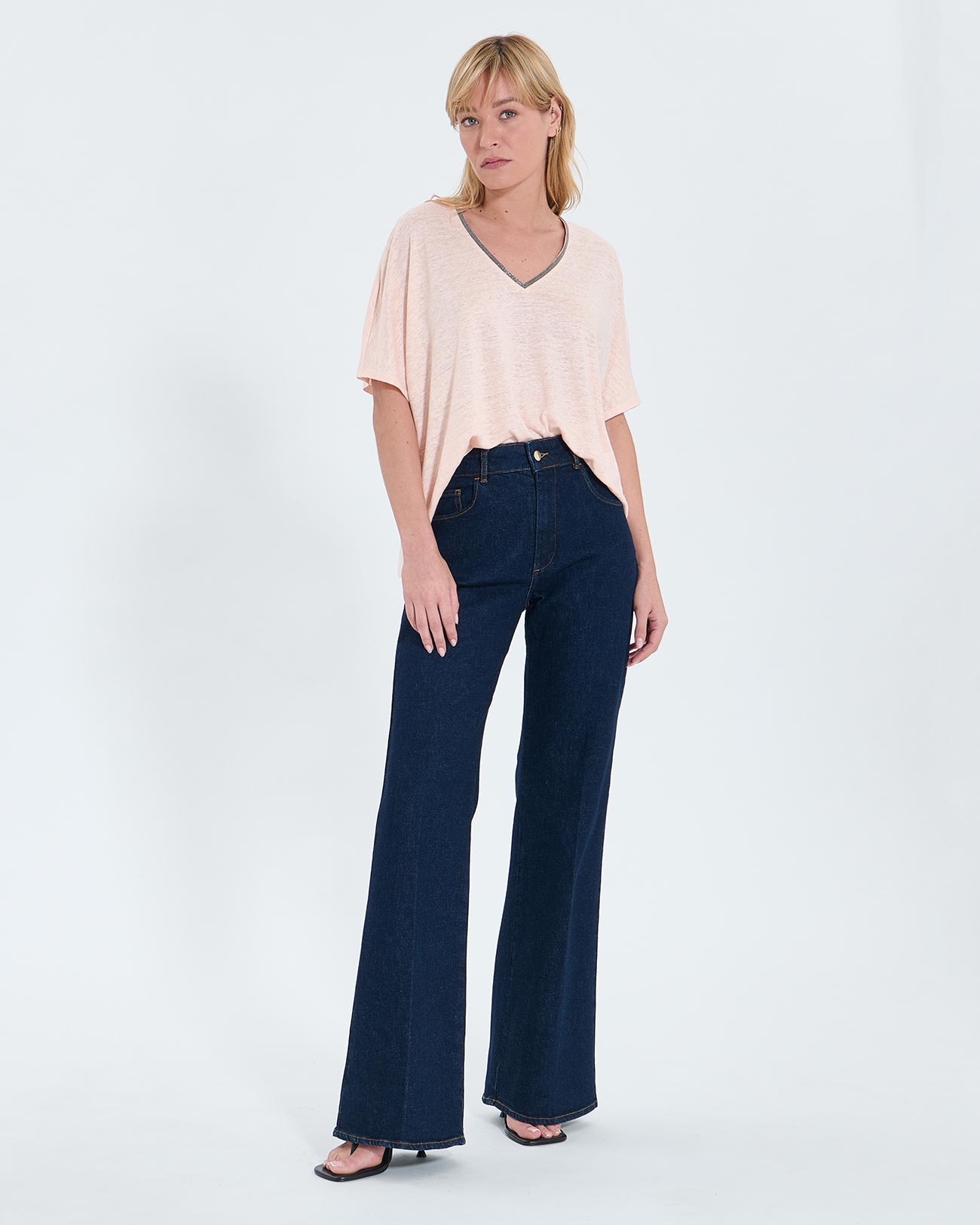 Top Timmy Nude linen V-neck T-shirt ZAPA