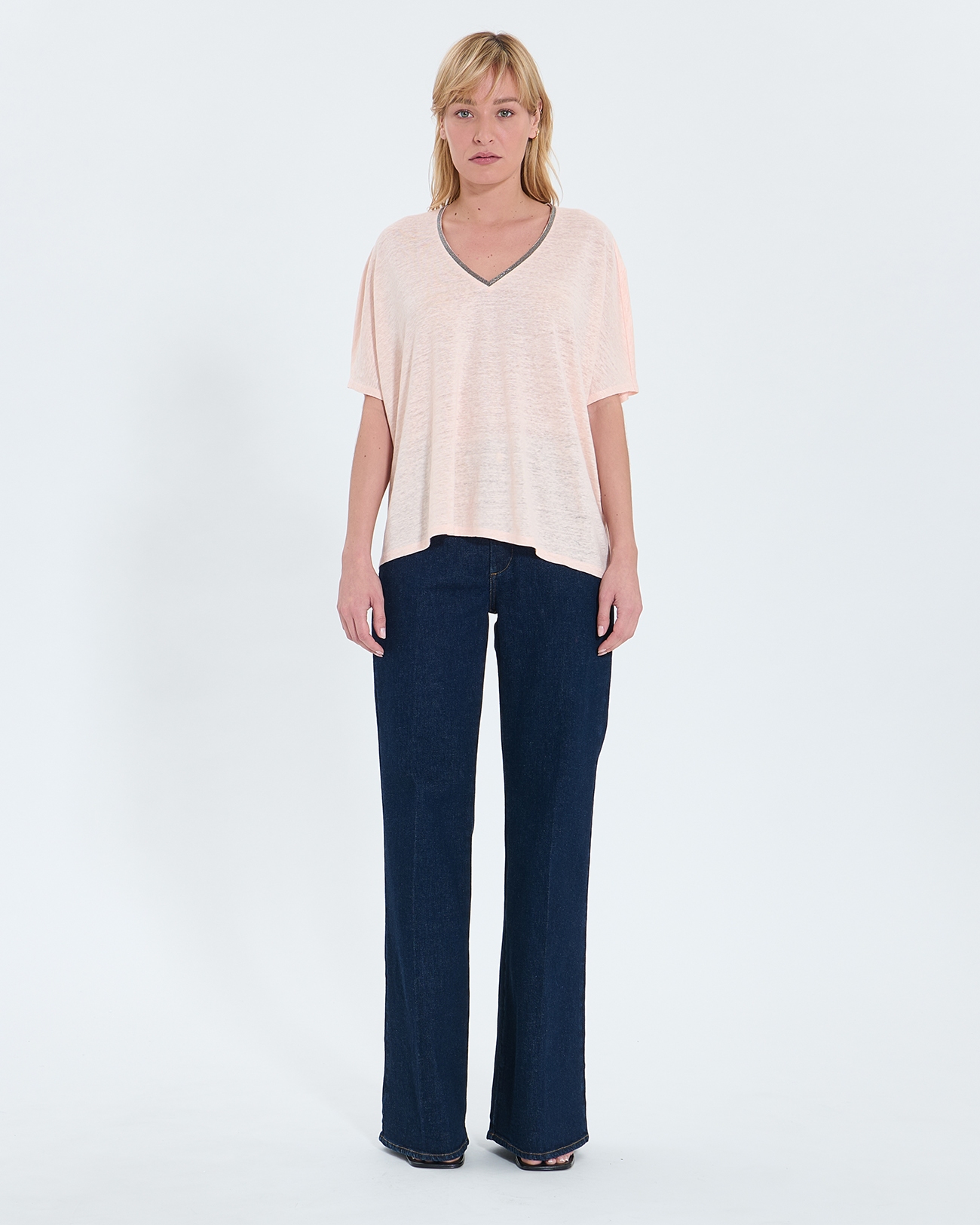 Top Timmy Nude linen V-neck T-shirt ZAPA