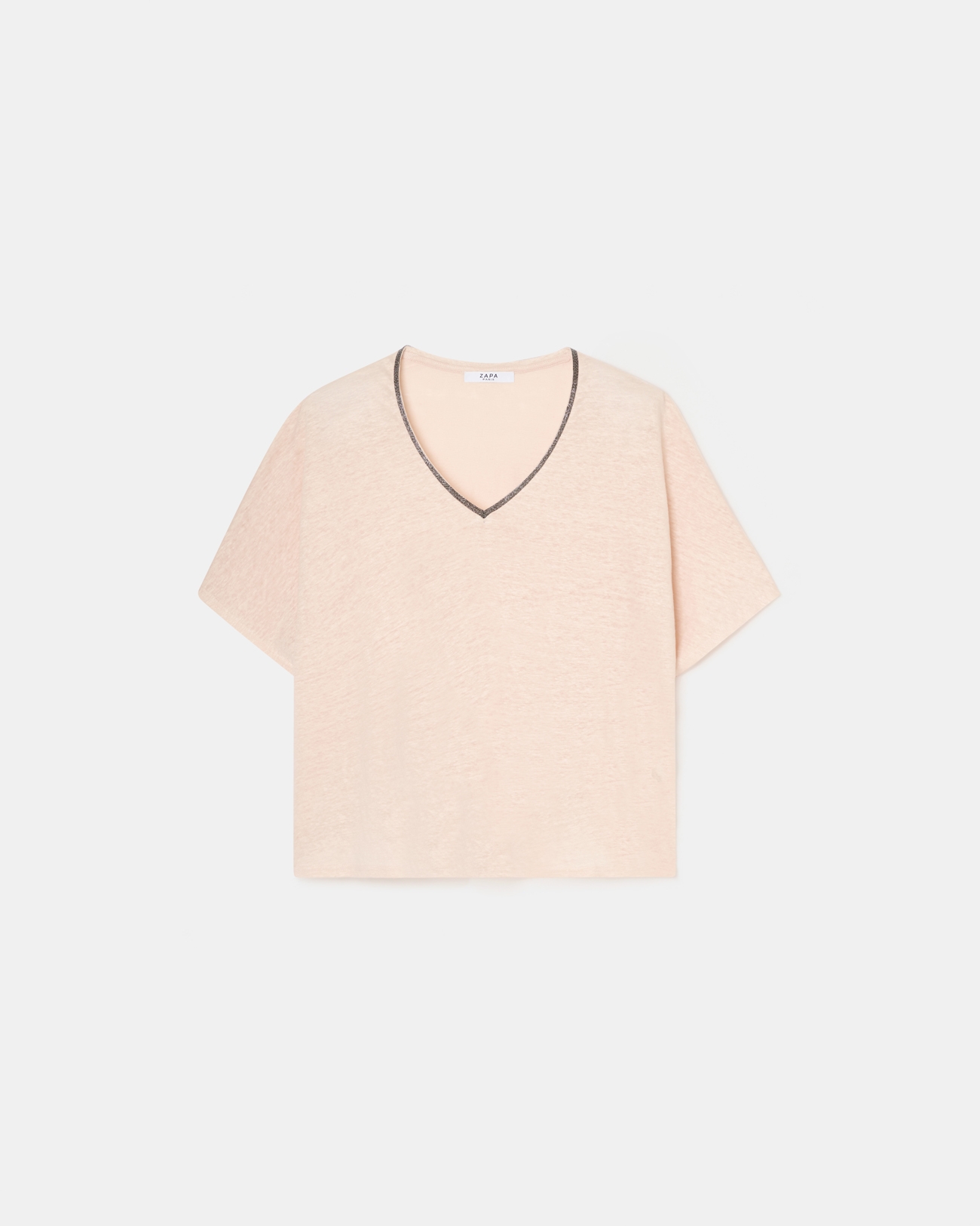 Top Timmy Nude linen V-neck T-shirt ZAPA