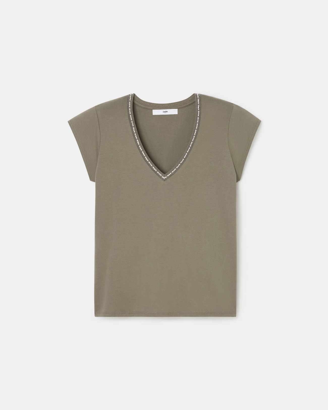 Tulipe Top Khaki V-neck T-shirt ZAPA
