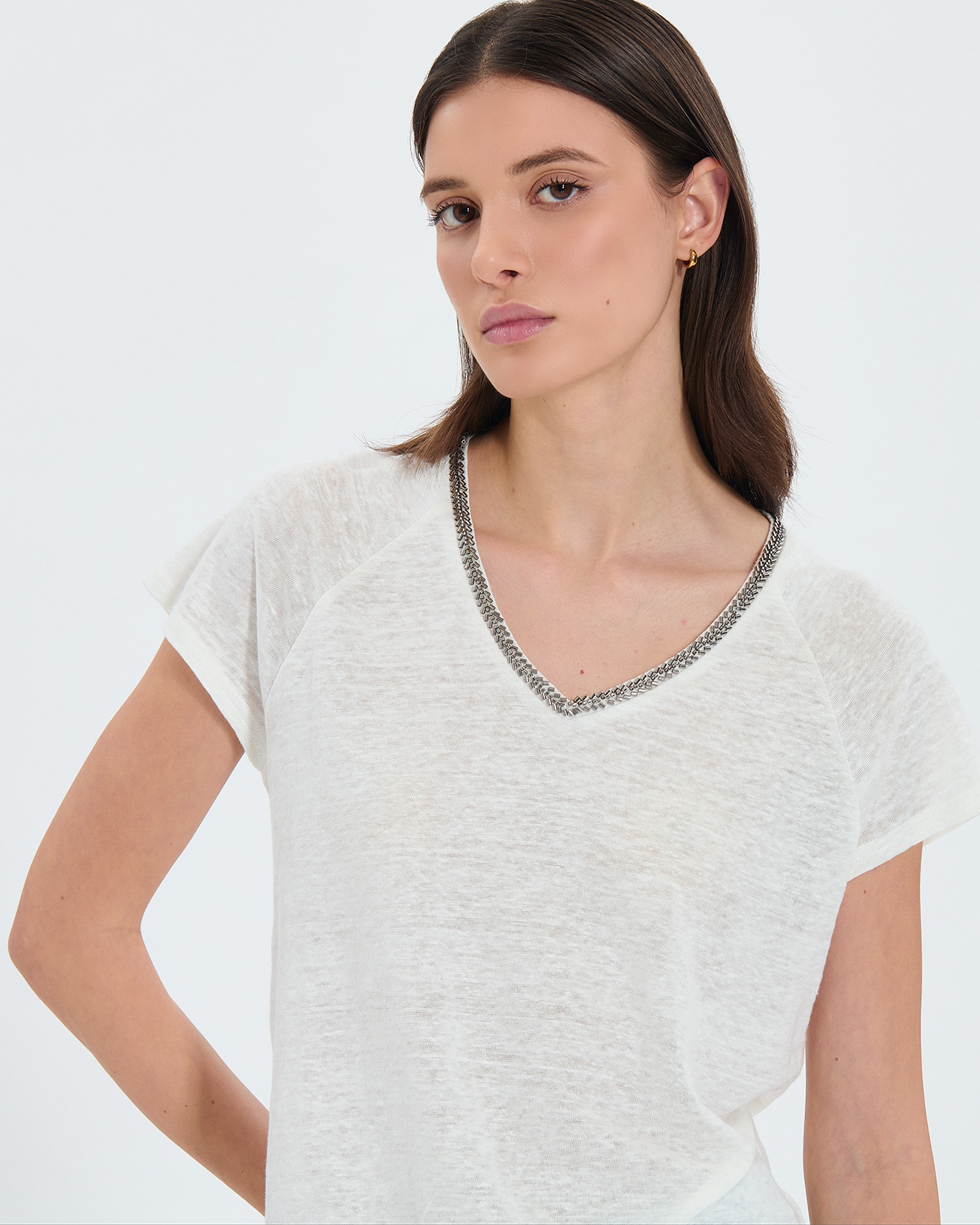 Top Tressie Tobacco linen T-shirt ZAPA