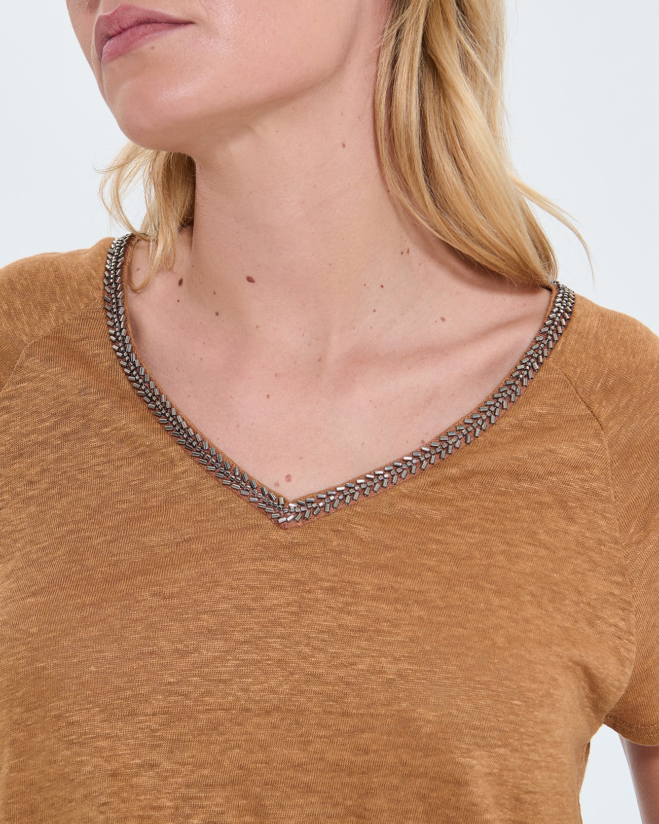 Top Tressie Tobacco linen T-shirt ZAPA